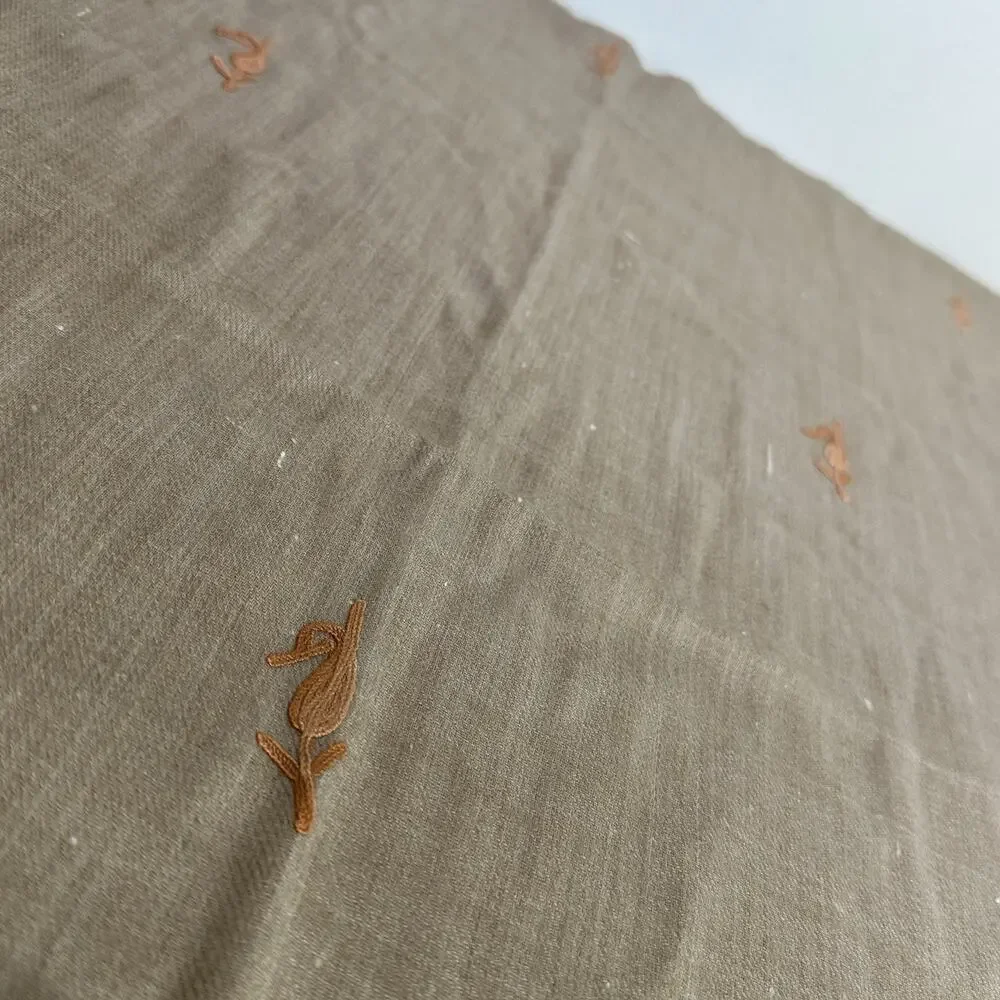 kashmir beige silk embroidered shawl wrap Damage 26 X 76 In